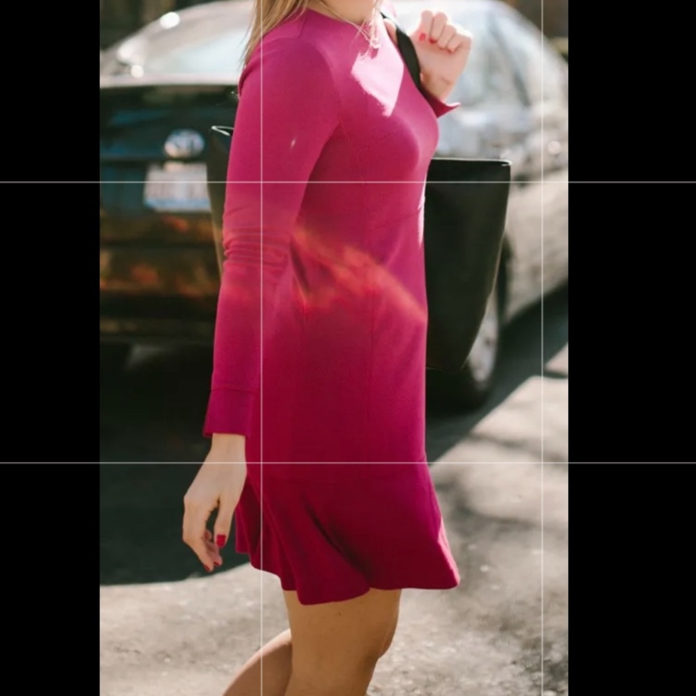 Loft Petite Long Sleeve Flare Dress Magenta Kiss color 00P